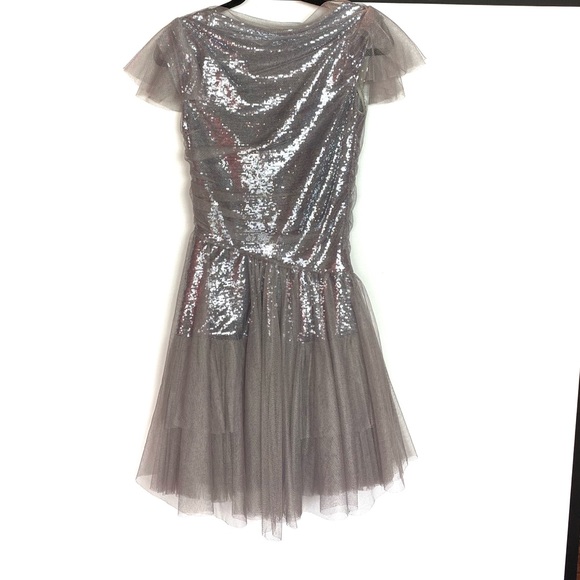 DVF Yadira Silver Sequin Tulle Runway Wrap Dress - Picture 3 of 7